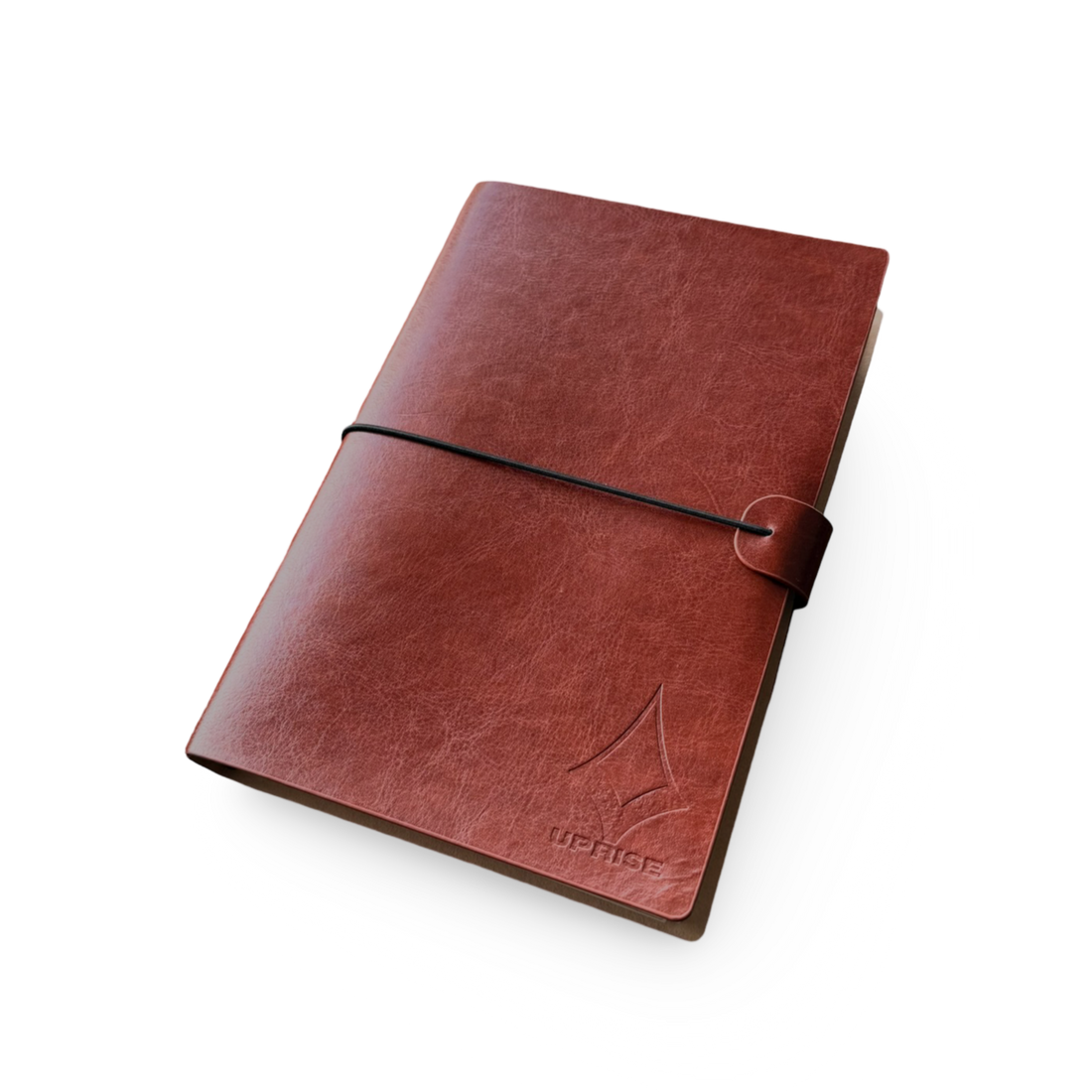 Rustic earth brown A5 customizable notebook with a premium vegan leather cover, perfect for creatives and professionals seeking a modular planner or journal